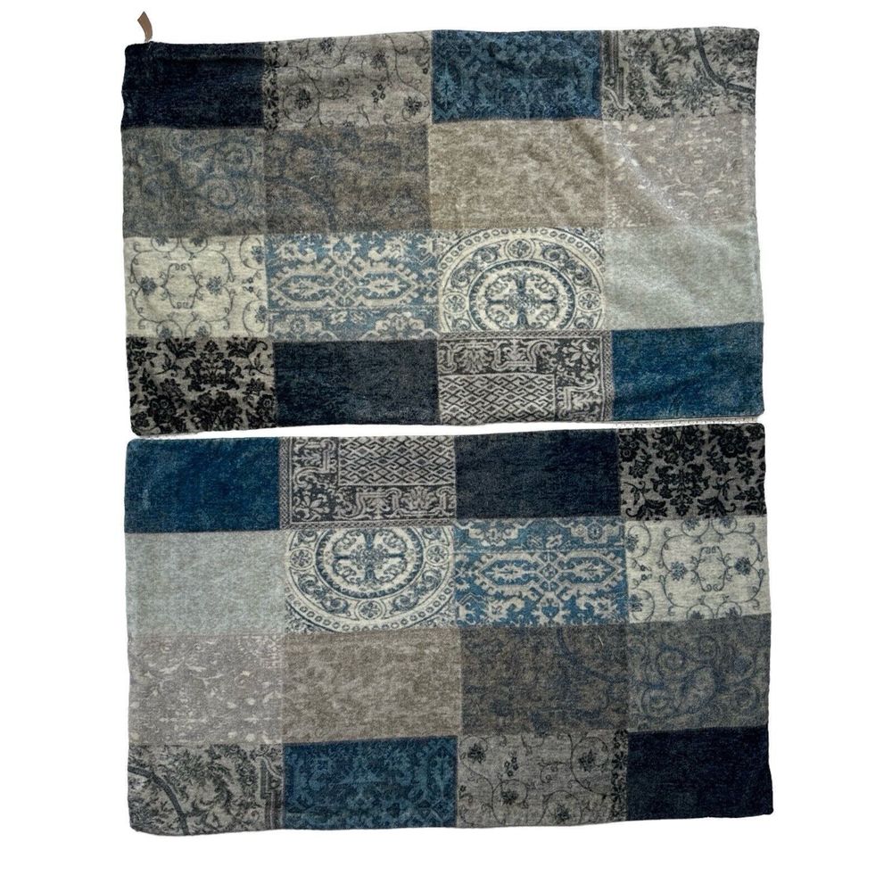 Pottery Barn Cora Patchwork Lumbar Pillow Cover 16X26 Cotton Velvet Linen